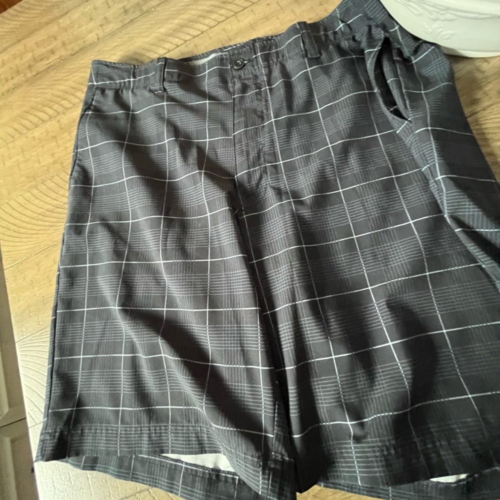 MENS SZ 36 GRANDSLAM Brand Navy Blue Plaid Comfort Waist Shorts Court golf